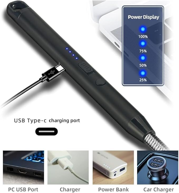 Gas Lighter for Kitchen Use Rechargeable Electric Lighter Diwali Lighter Stove and Candle Lighter with USB Charging (Pack of 1)