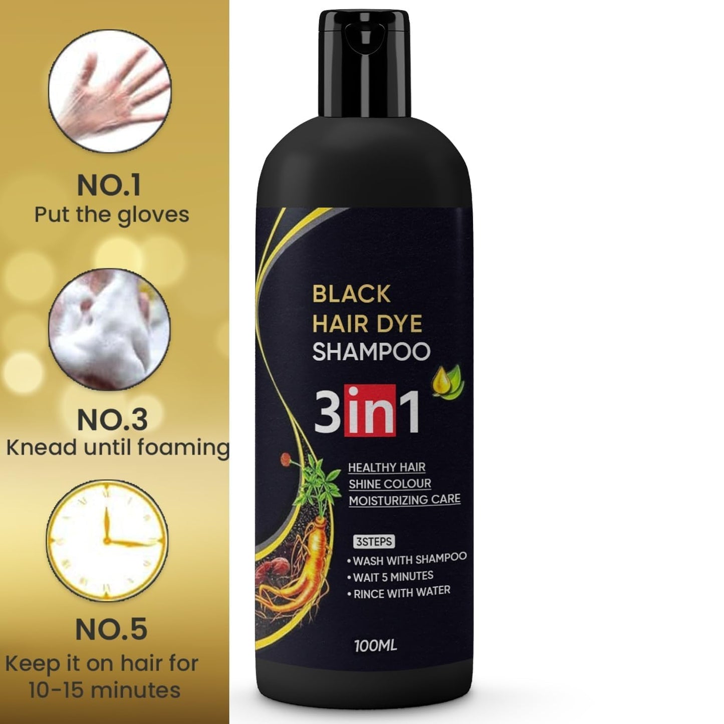 Herbal 3 in 1 Hair Dye Instant Black Hair Shampoo for Women & Men ( Pack Of 2 )