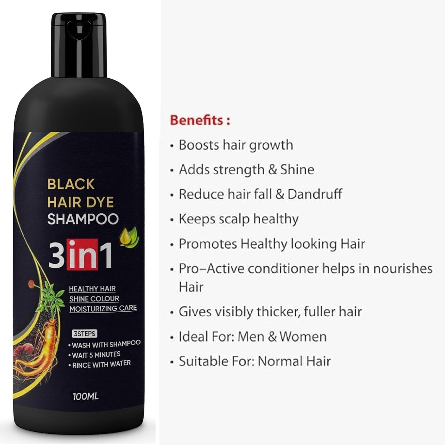 Herbal 3 in 1 Hair Dye Instant Black Hair Shampoo for Women & Men ( Pack Of 2 )