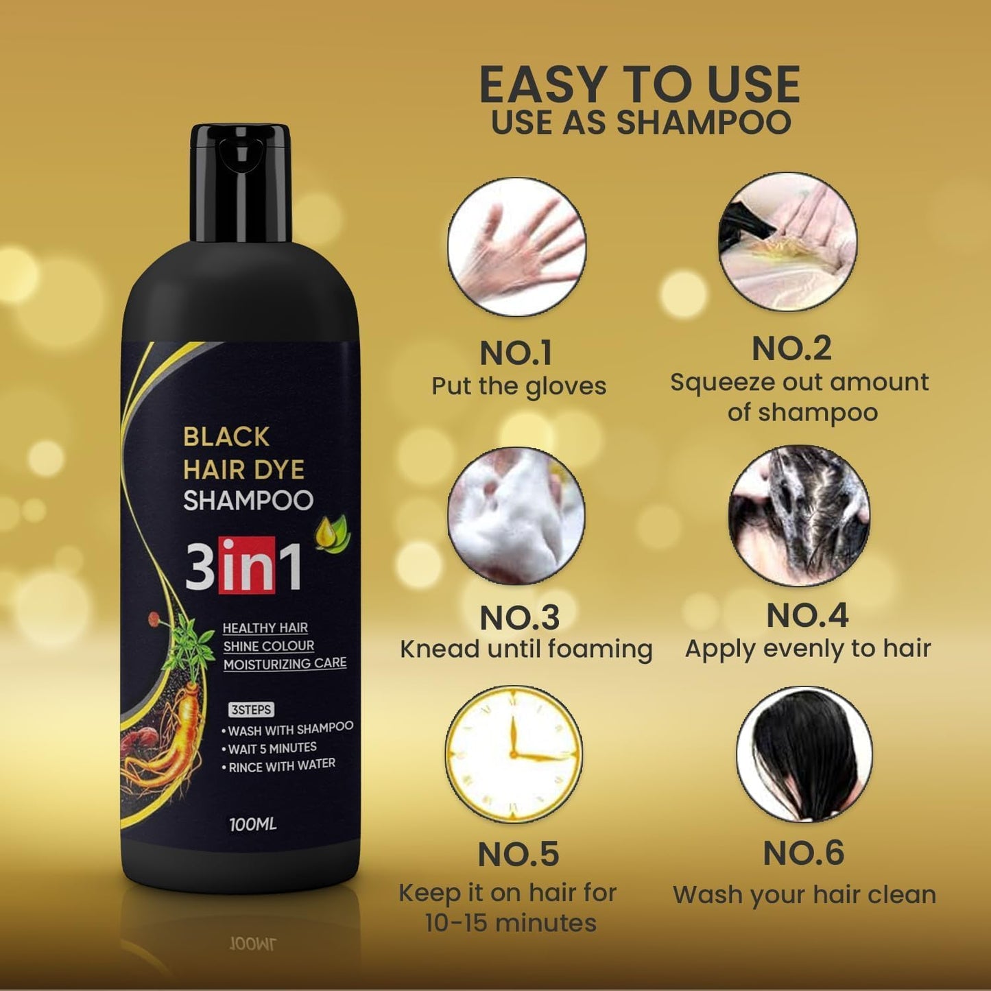 Herbal 3 in 1 Hair Dye Instant Black Hair Shampoo for Women & Men ( Pack Of 2 )