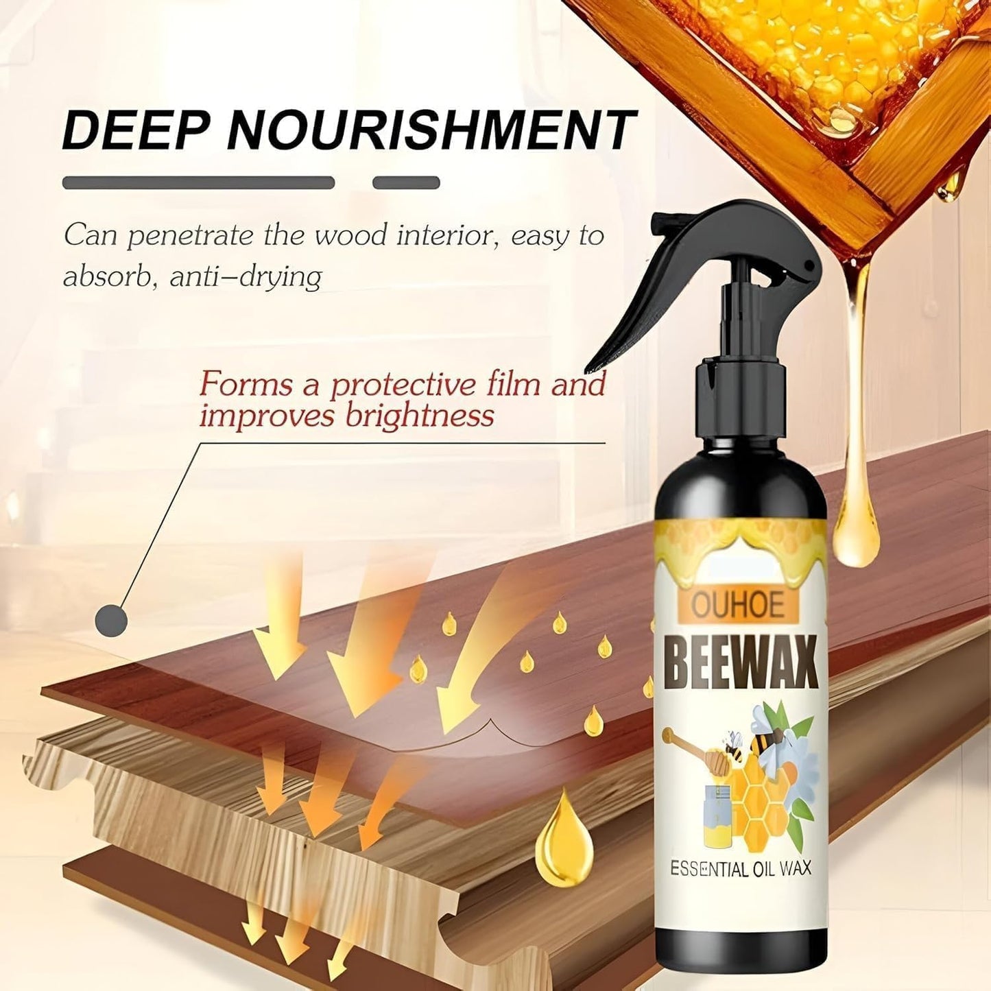 BeeWax Spray Brown Wooden Furniture Cleaner Floor Polishing Shiner