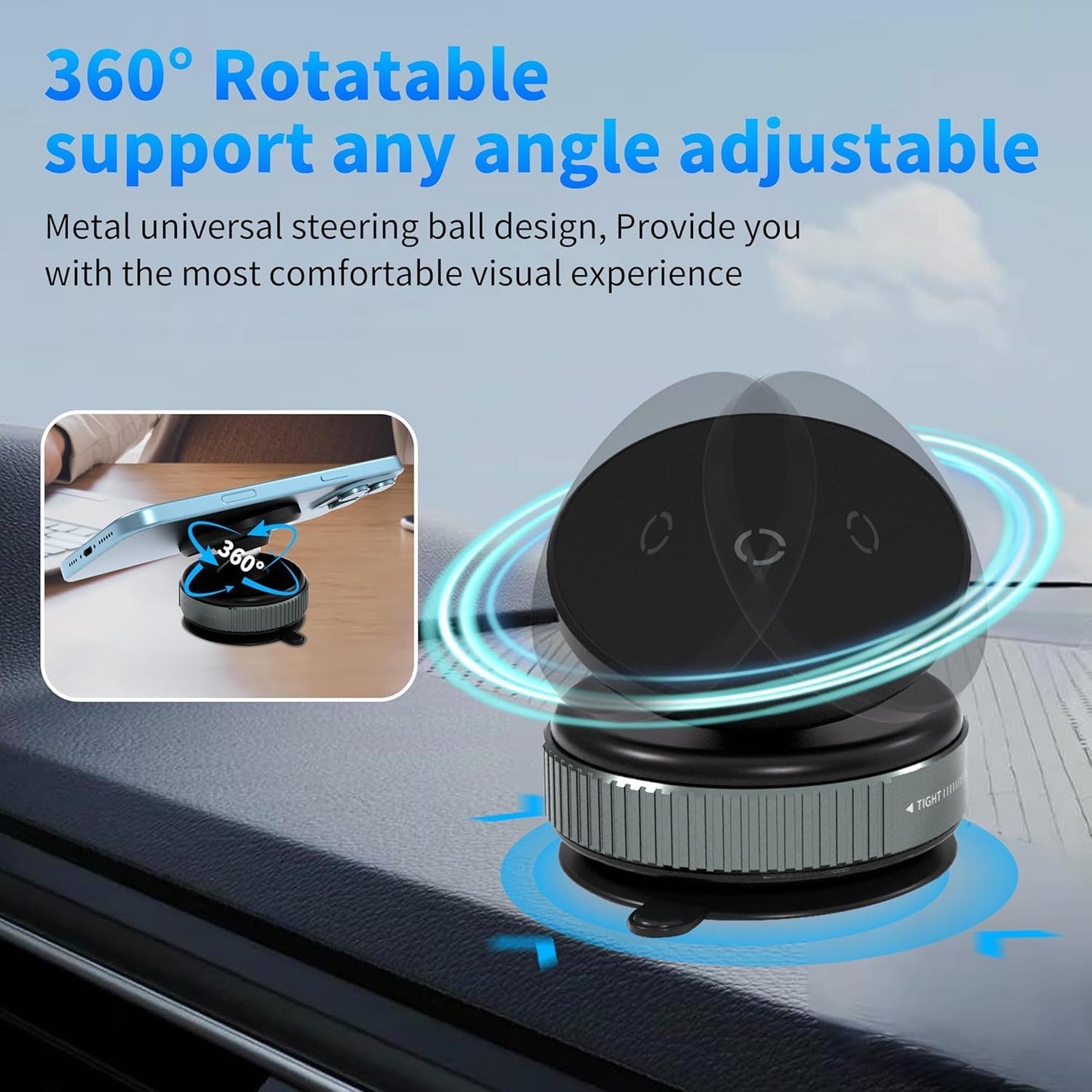 Vacuum Magnetic Suction Cup Phone Mount with 360 Degree Rotation