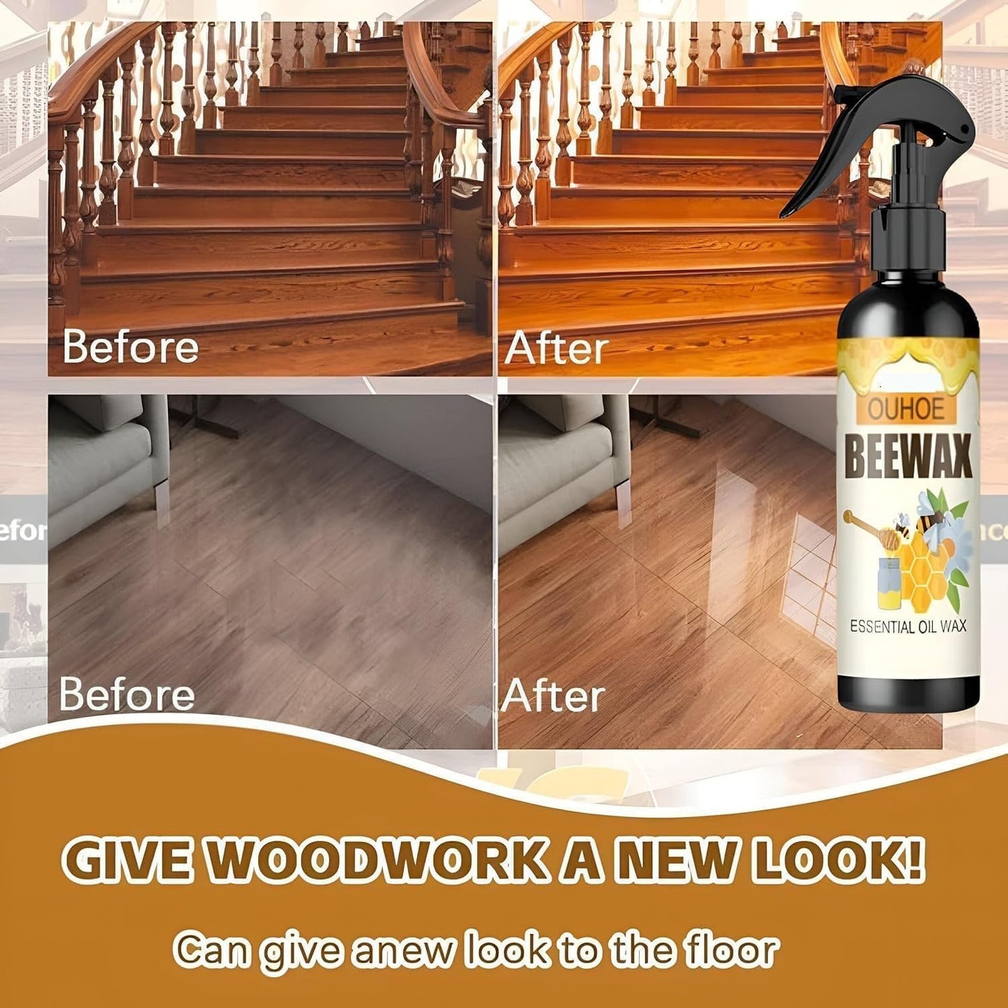 BeeWax Spray Brown Wooden Furniture Cleaner Floor Polishing Shiner