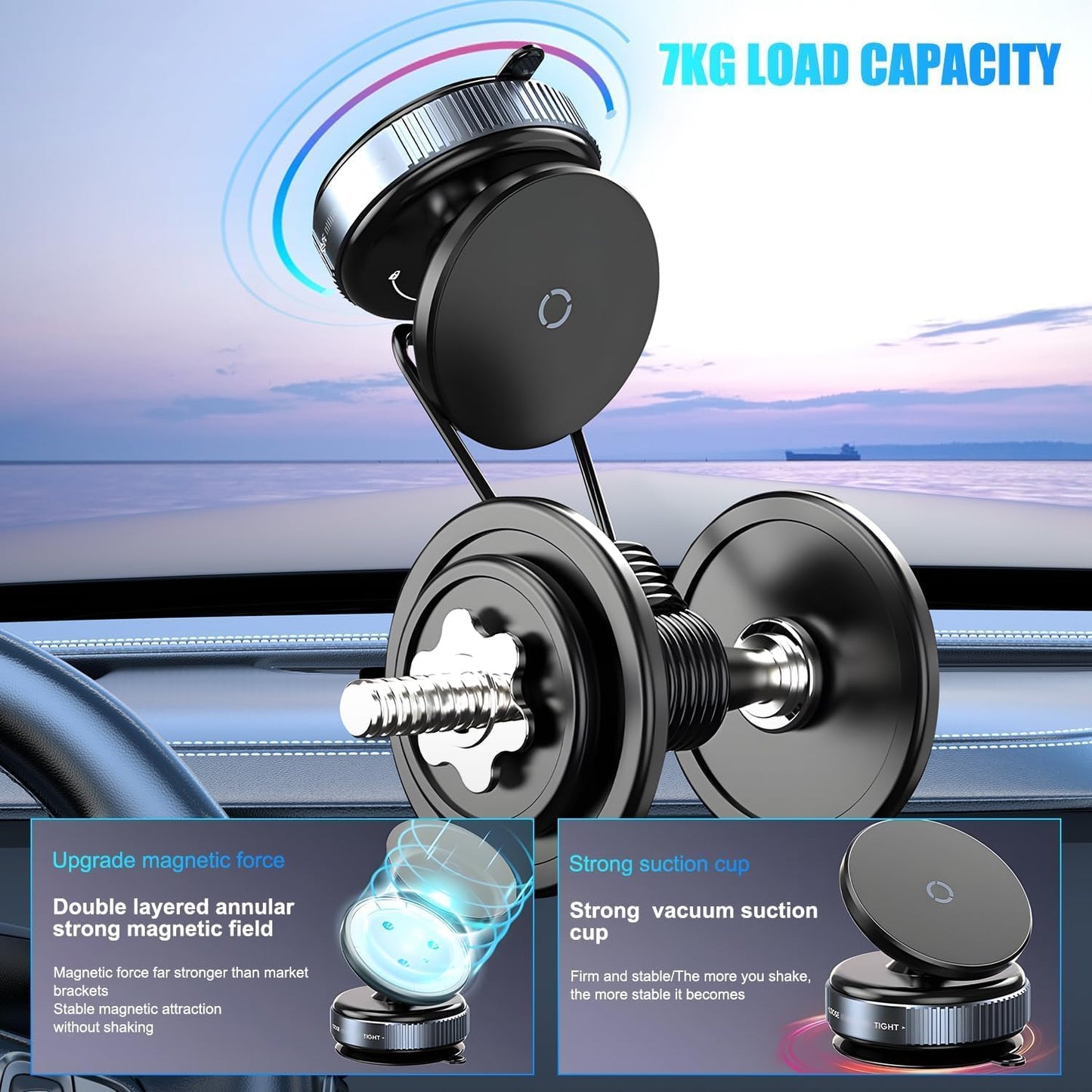 Vacuum Magnetic Suction Cup Phone Mount with 360 Degree Rotation