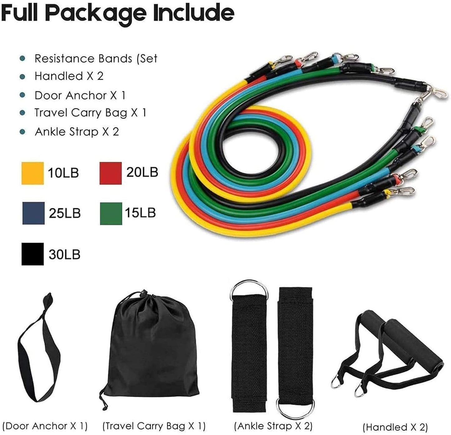 11 in 1 Exercise Bands Resistance Bands Set for Working out Door Fitness Gym Resistance Bands Kit